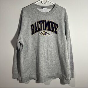 NFL Baltimore Ravens Football Gray Long Sleeve Pullover Sweatshirt Mens 2XL